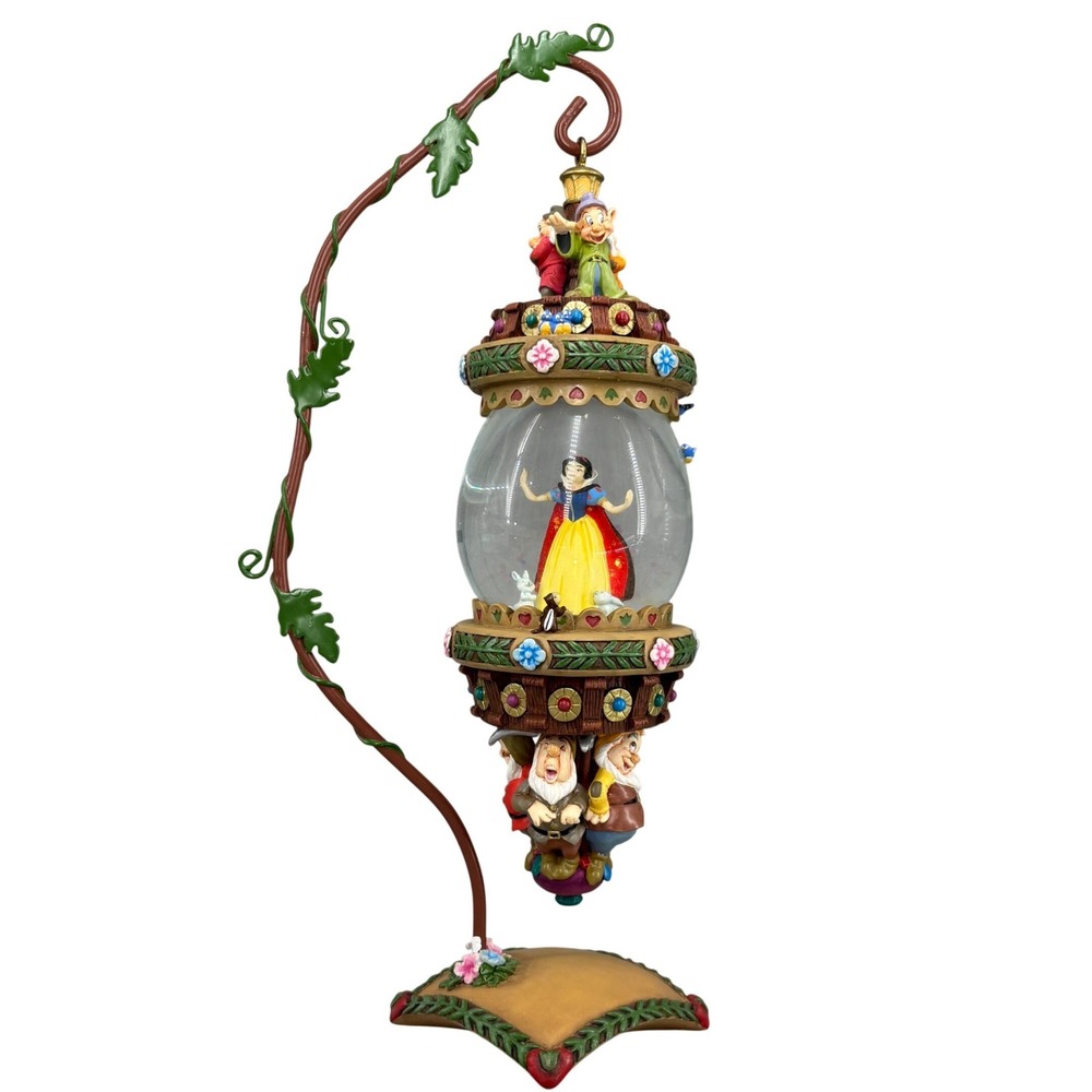Disney Snow White & the Seven Dwarfs Hanging Snow Globe w/ Stand Glitter Egg IOB